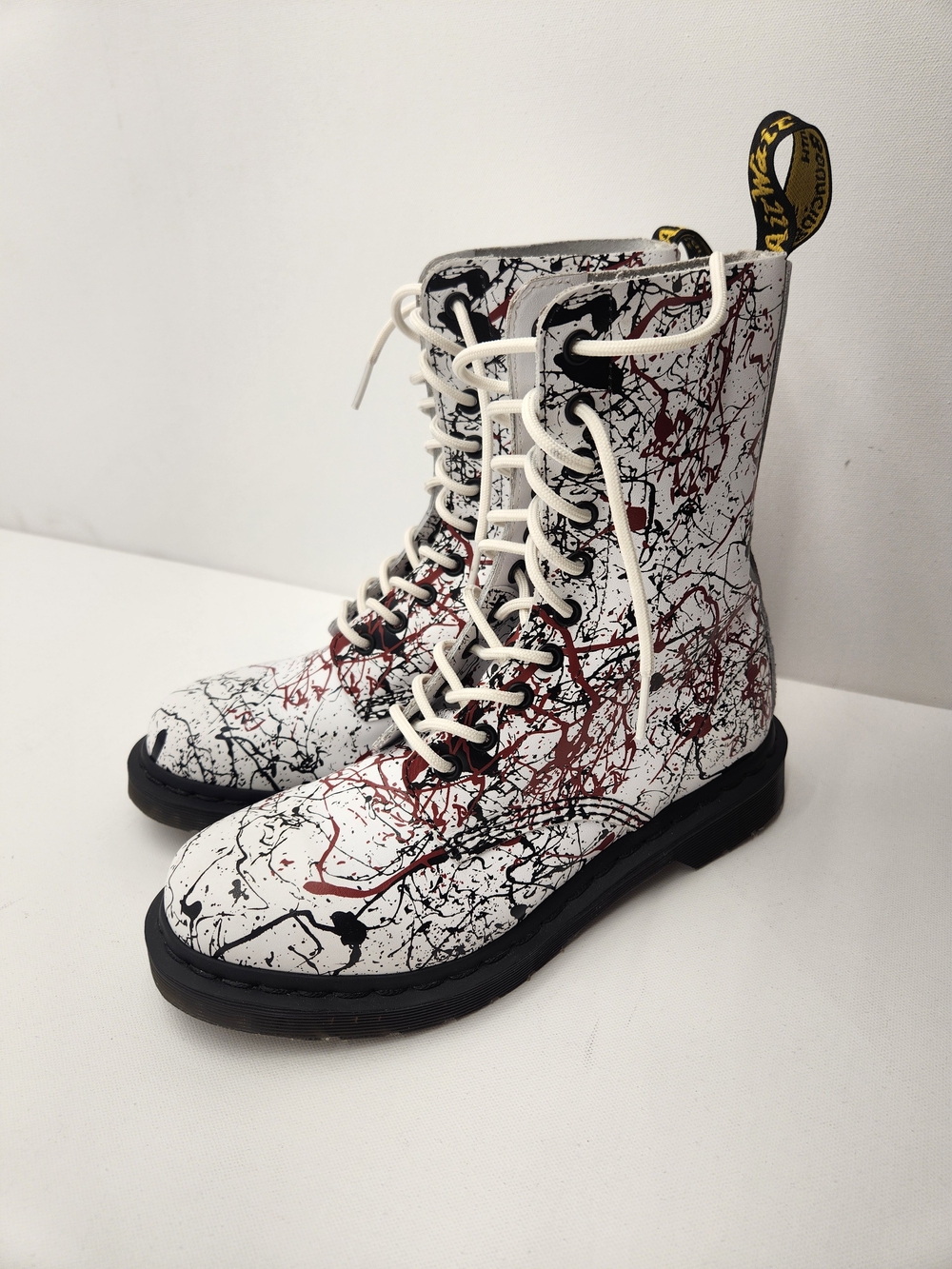 Dr. Martens 1460 White Paint Splatter Leather Combat Boots Women's US 8 EU 39